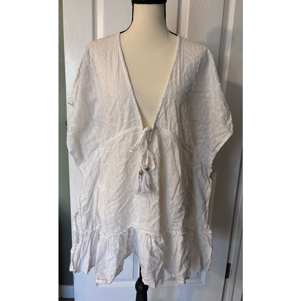 Blue Island Beach Coverup Women's Medium White & Silver Metallic Stripes